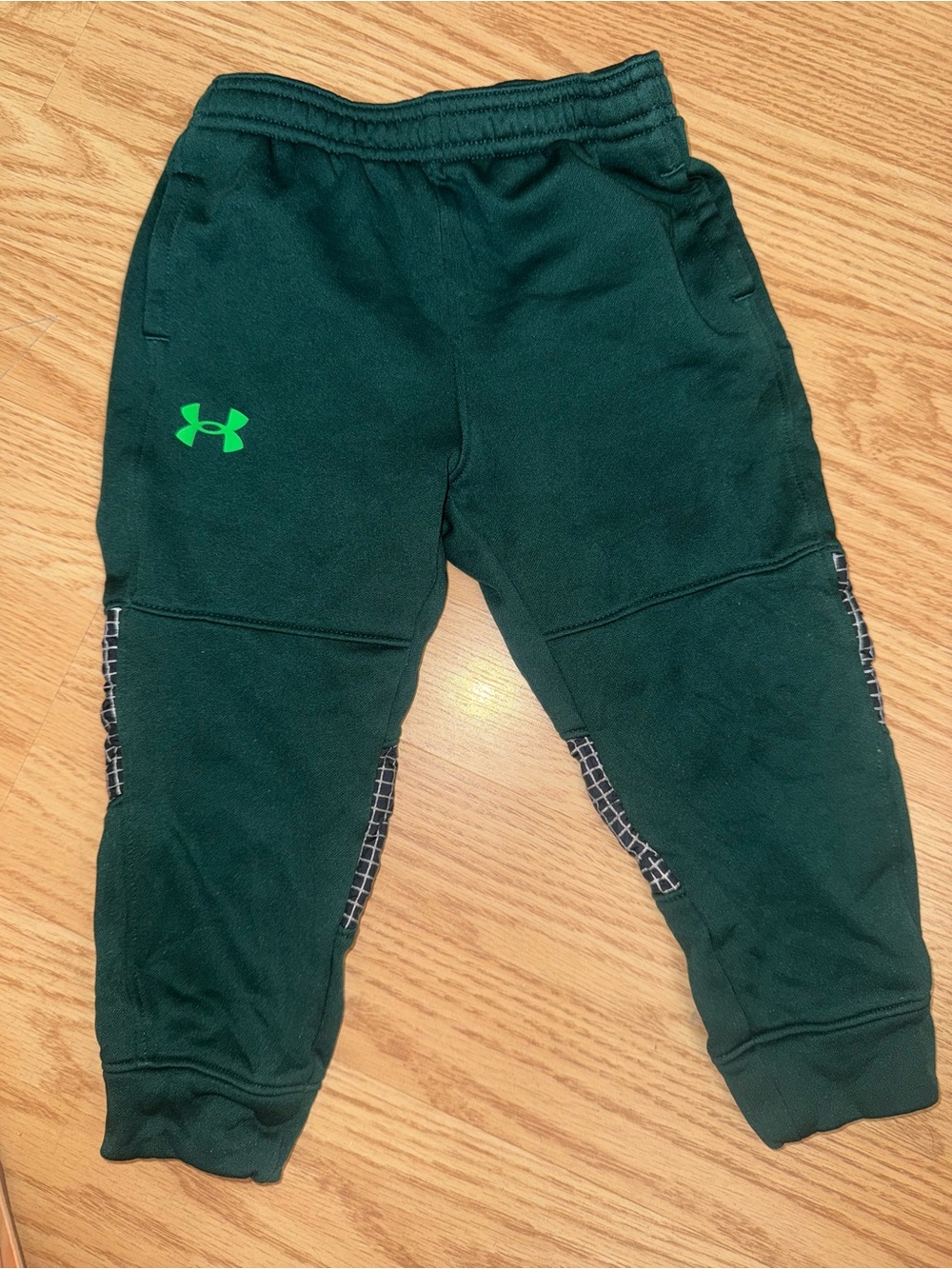 Under Armour Dark Green Kids Fleece Joggers with Neon Green Logo